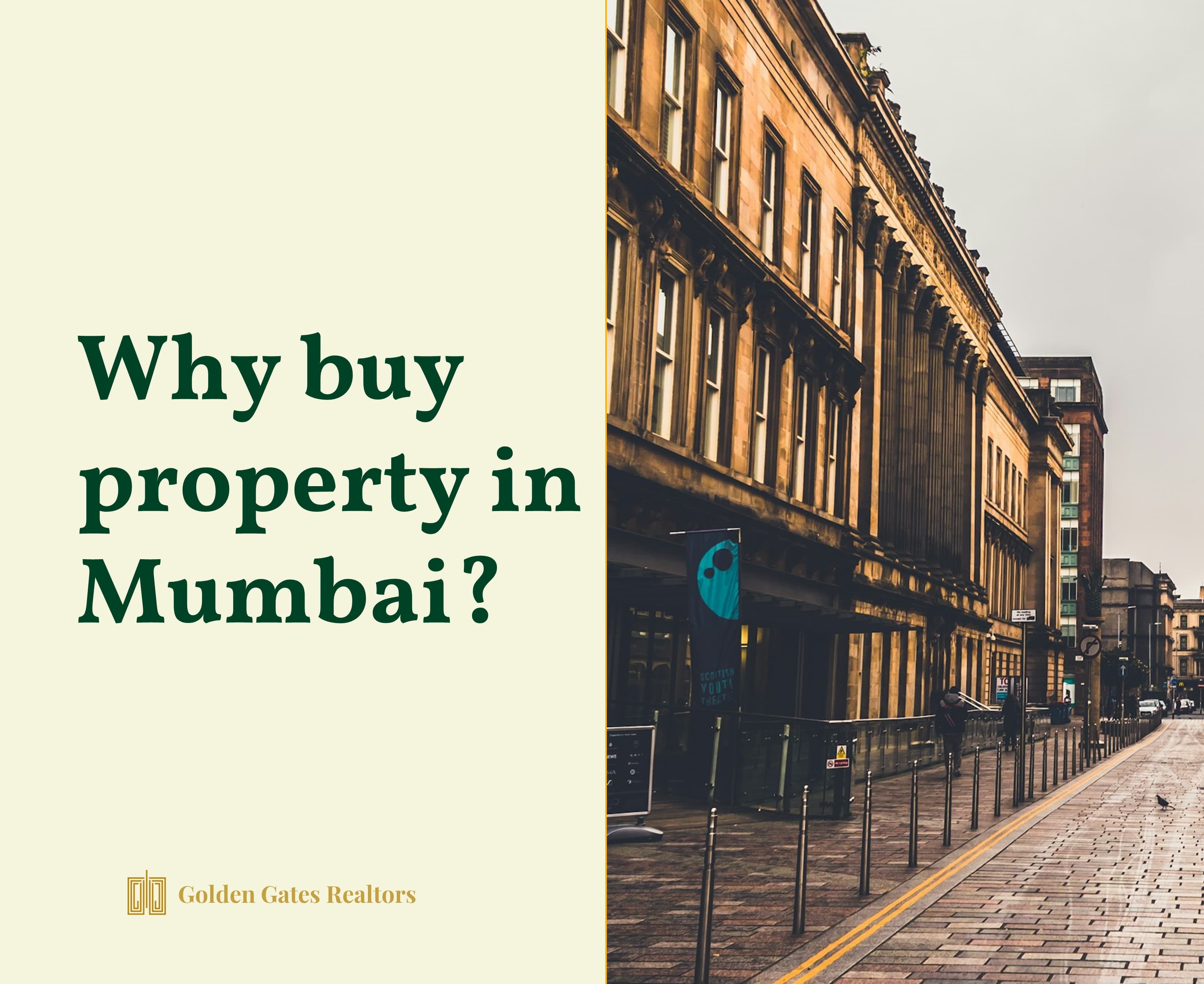 street picture with text why buy property in mumbai