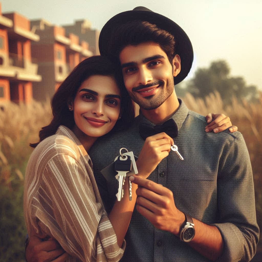 indian couple holding keys