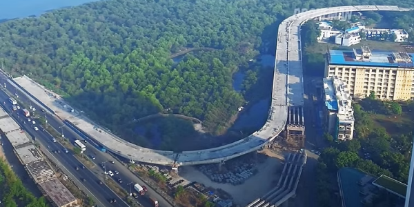 aerial view of katai naka airoli bridge passing Shil Phata